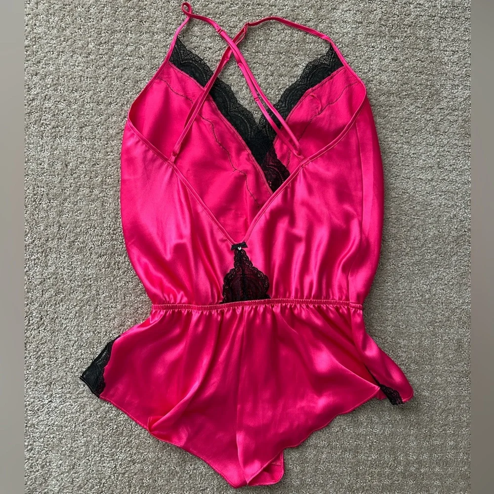 Victoria Secret Small silk teddy lingerie TWO aqua and pink - Picture 4 of 12